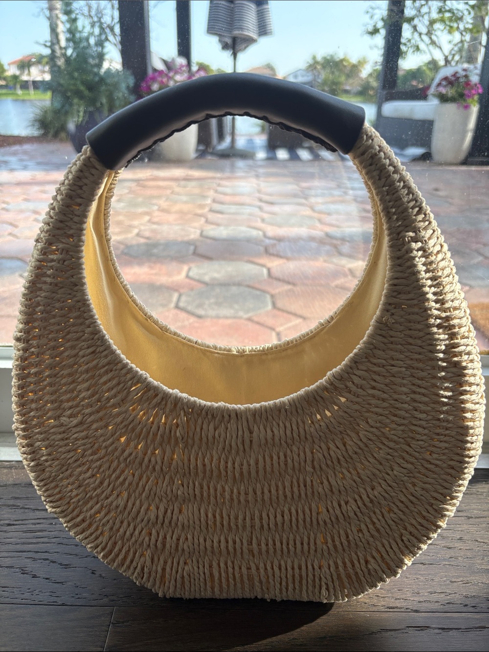 Woven Crescent Shoulder Bag in Natural Straw